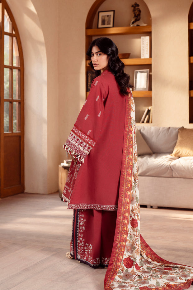 3 Piece - Printed & Embroidered Khaddar Suit - AU-05